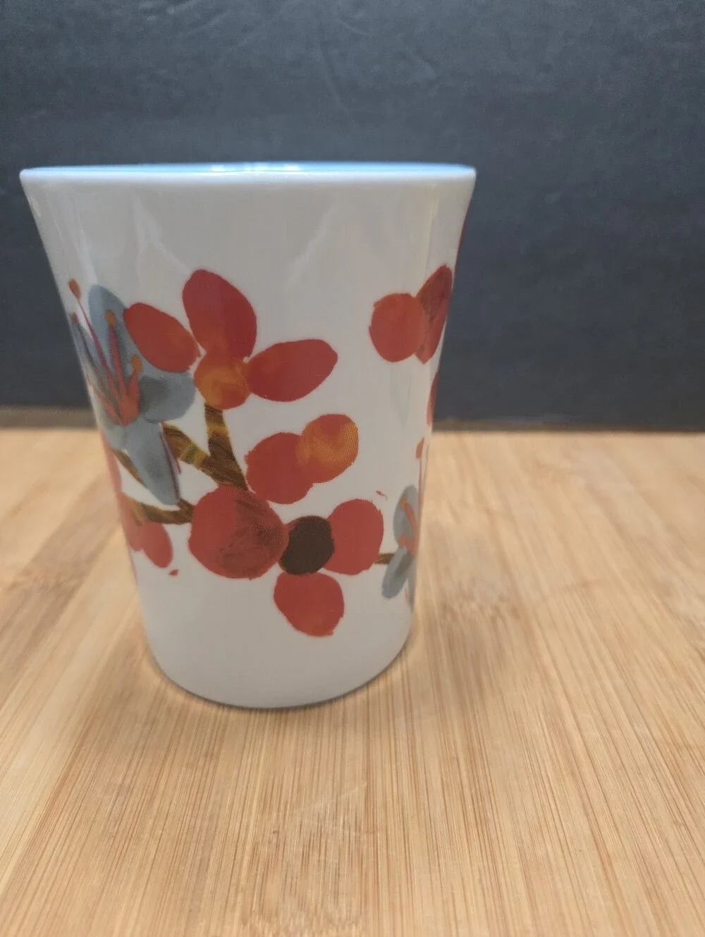 Starbucks Coffee Bean Blue Flowers Red Coffee Beans Floral Coffee Cup 12oz Mug